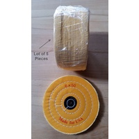 5 x Yellow 6" (150mm) Muslin Stitched Polishing Mop, 50 fold (LOT of 5)
