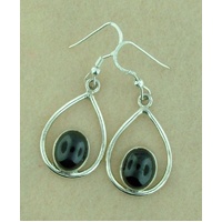 Black Spinel Cabochon Large Drop Silver Earrings