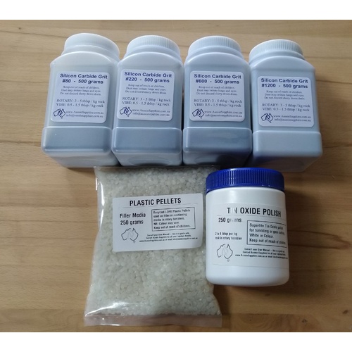 STARTER KIT 2: Rotary Tumbler Grit Kit, #80, #220, #600 + TinOx