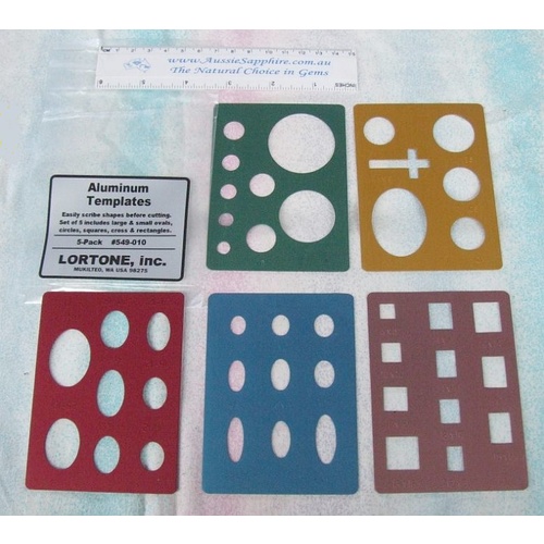 Lortone Aluminium Gem Templates for cabbing, Set of 5