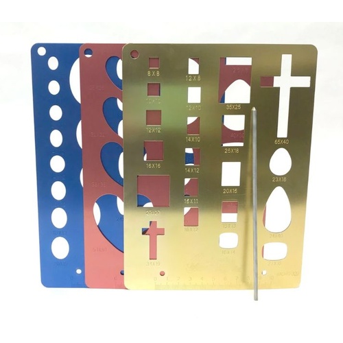 Set of 3 Aluminium Gemstone Templates for cabbing, includes scribe