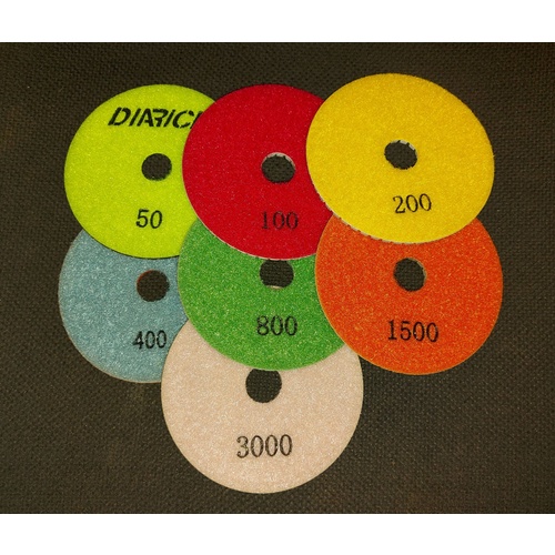 Set of 4" Diamond Pads for WET polishing, 7 pieces #50 to #3000